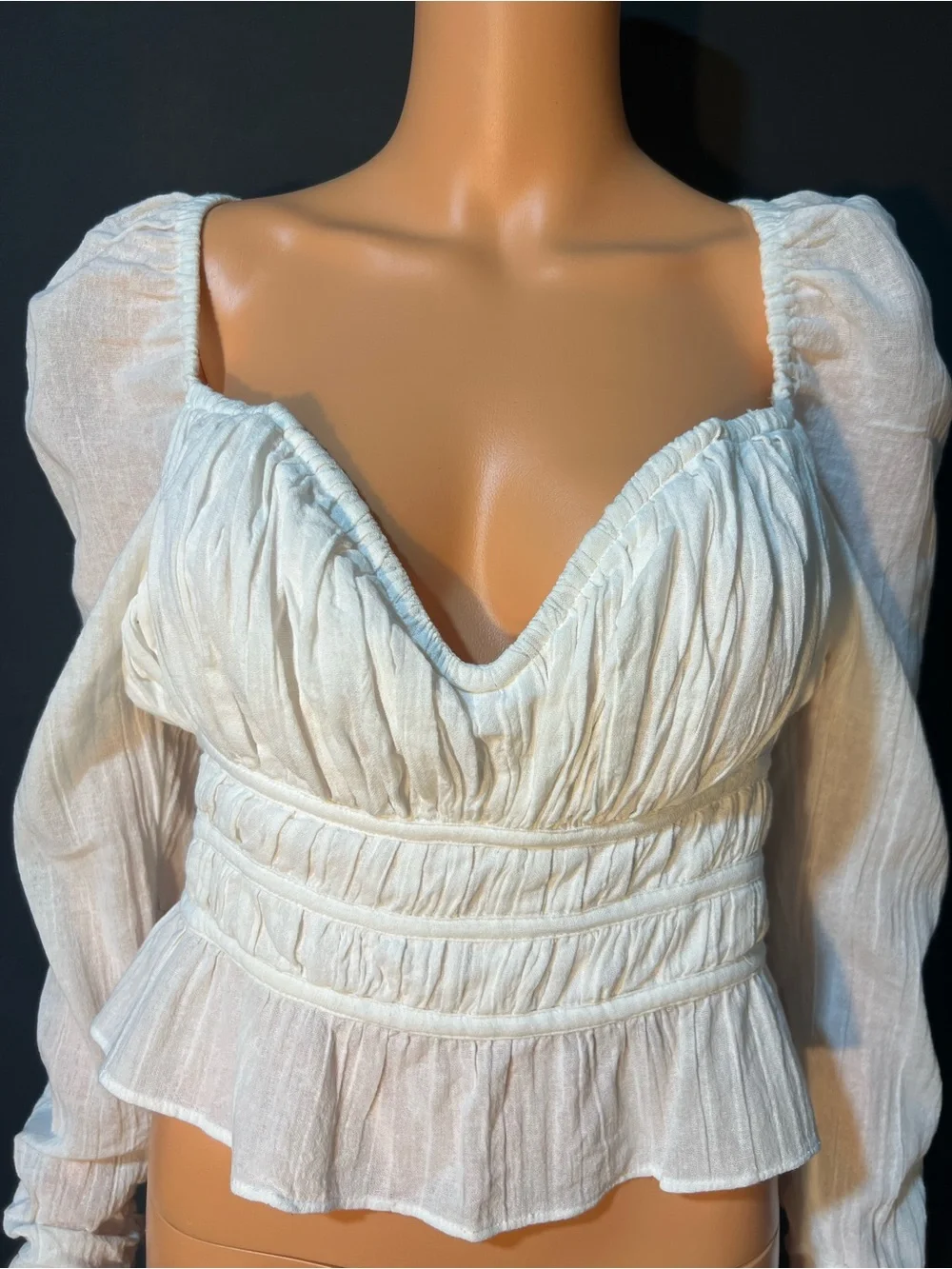 Free People White Peasant-Style Sweetheart Neck Blouse